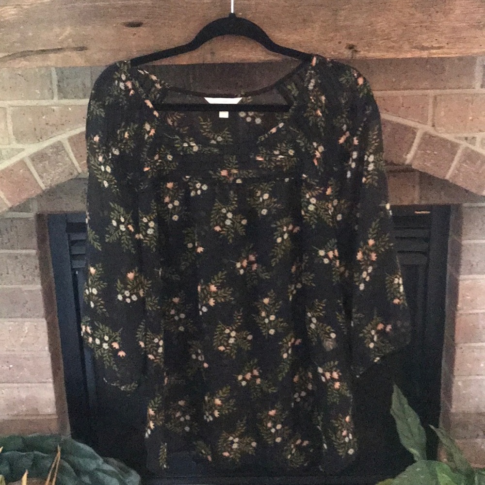 Sheer floral peasant blouse